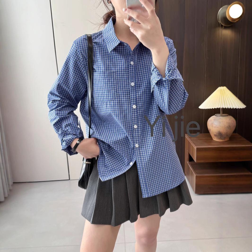 

Women s Temperamental Plaid Long Sleeve Shirt - Spring 2025 New Design, High-End, Simple, and Loose Fit L синій