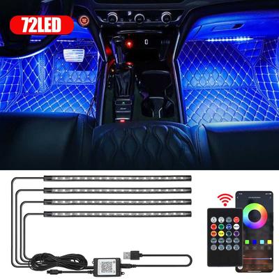 Auto Ambient Light 72 LED Strips Car Foot Interior Decoration RGB APP Remote Control Atmosphere Lamp For Car Accessories