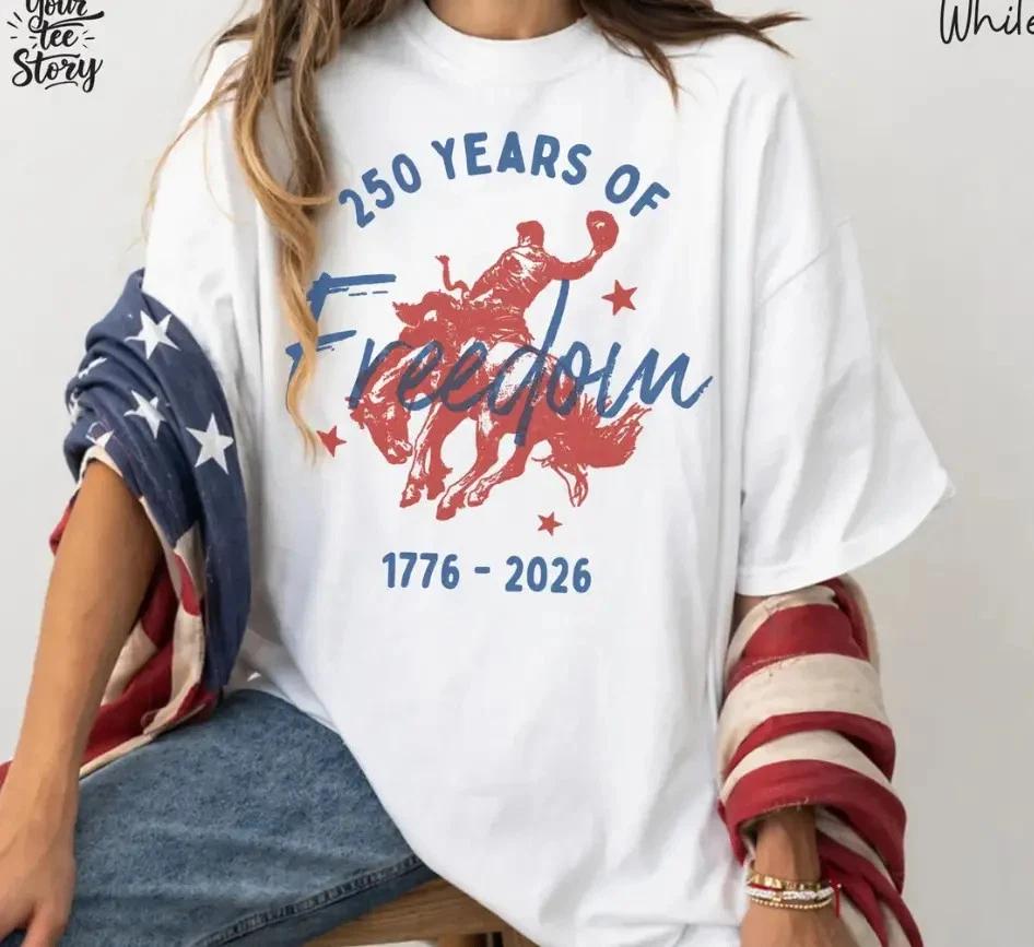 250 Years of Freedom Bucking Horse Tee 1776-2026,American 250th Shirt 4XL