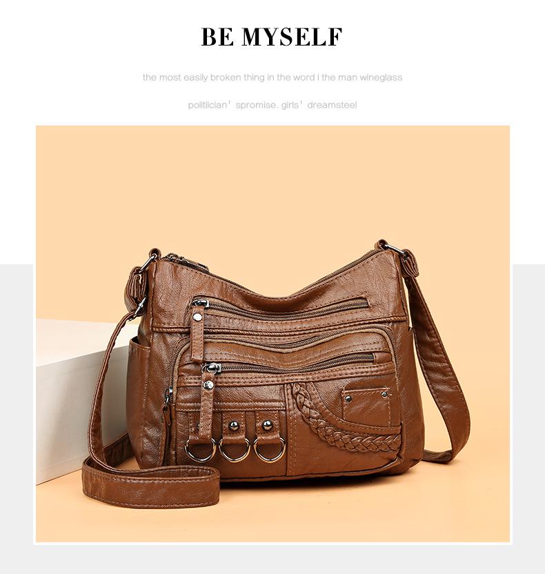 Trendy 2025 Washed Leather Shoulder Bag for Middle-aged & Elderly Women