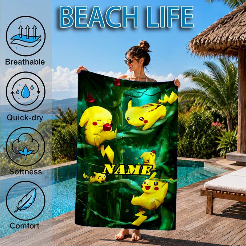 Custom Name Beach TowelPikachu Friends Microfiber Beach Towel Super Soft & Absorbent for Bath, Beach, Travel  Bath Time Accessory, Fan gifts