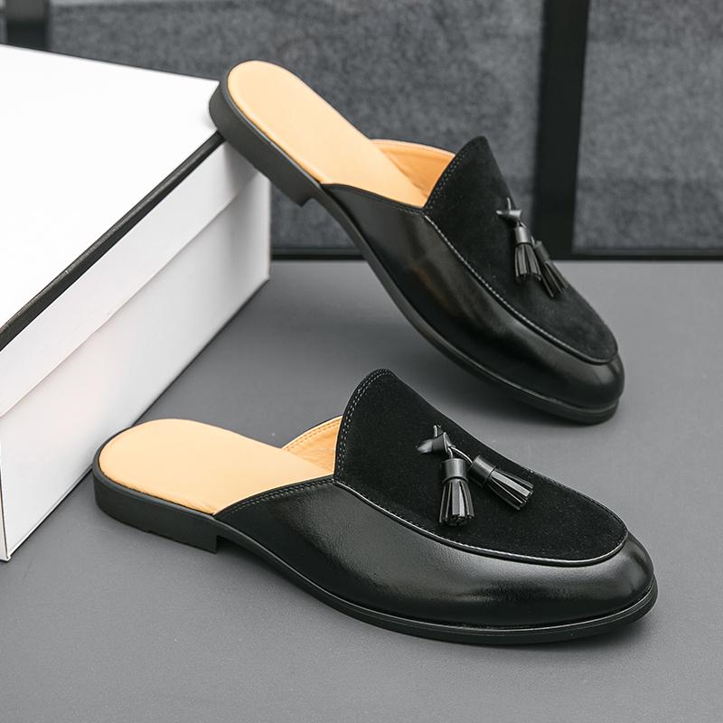 Pánské polobotky z semišové kůže pro muže Pohodlná chůze Ležérní designové střevíčky s třásněmi Nazouvací Jednobarevné mokasíny Ploché pantofle