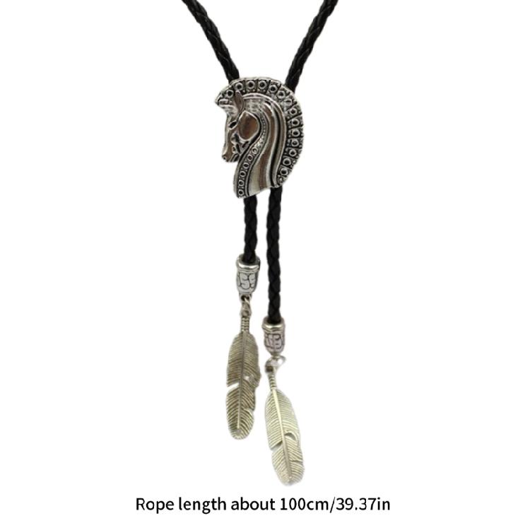 Elegant Black Bolo Tie with Horse Head Pendant Cowboy Necktie Western Tie