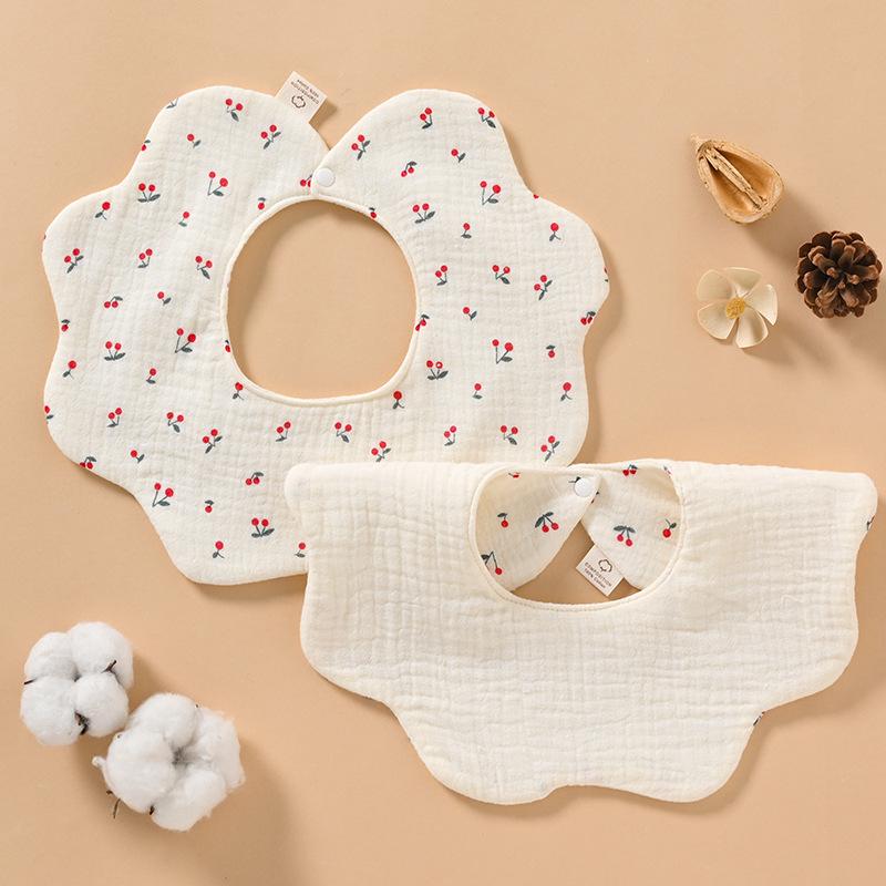 Double-Sided Waterproof Cotton Gauze Baby Bibs, Newborn Anti-Spit-Up Petal Design