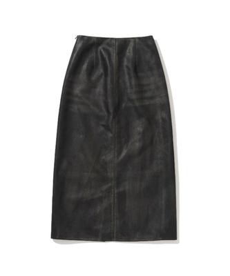 Er Er Vintage Wash Leather Long Skirt Black