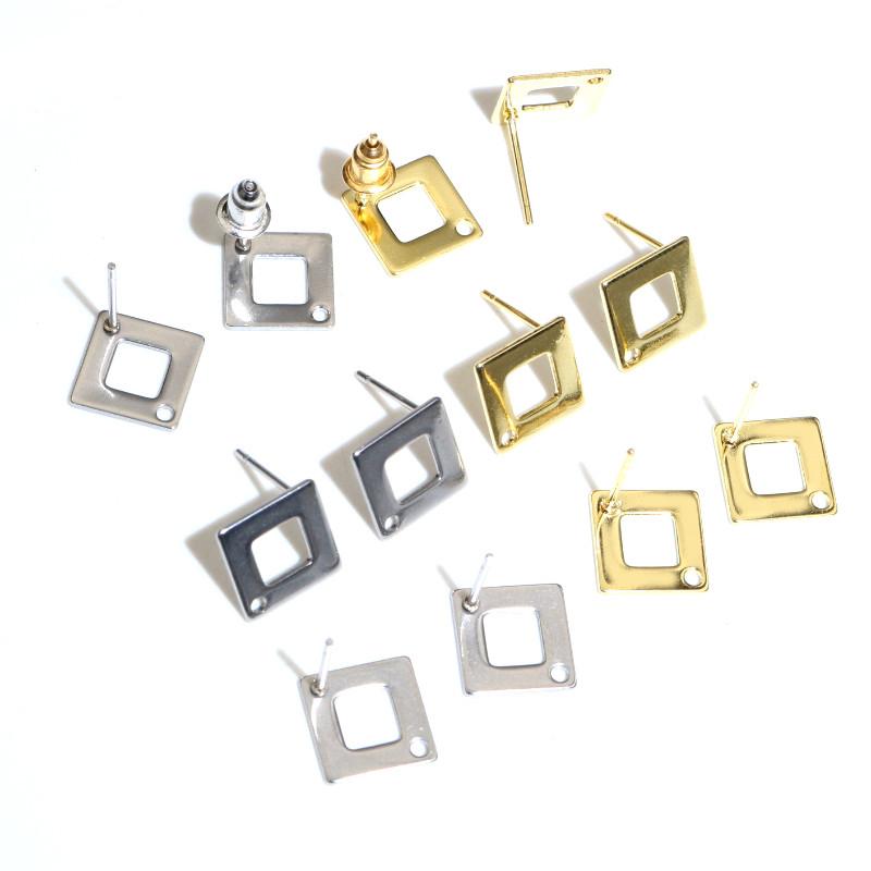 20pcs 10mm Square 316 Stainless Steel Gold Plated Pin Findings Stud Earring With Hole Connector For DIY Jewelry Making Supplies