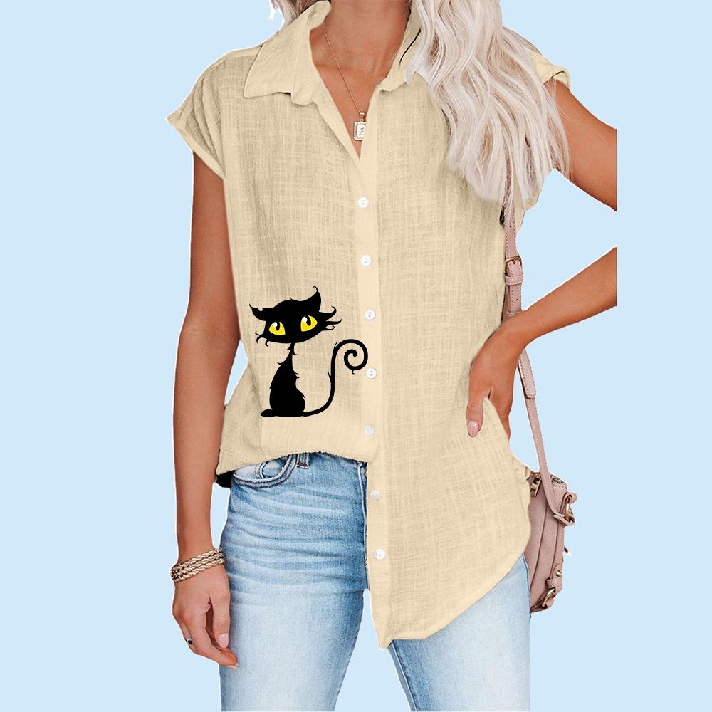 Women Casual Print T-shirt Summer Fashion Thin Top Plus Size Cardigan Short Sleeve Blouses