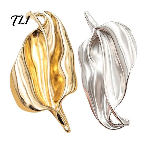 Metal Shirt Pin Irregular Leaf Alloy Brooch Pin, Silver Golden Plated Leaves Lapel Clothing Jewelry Accessory for Women Men Elegant