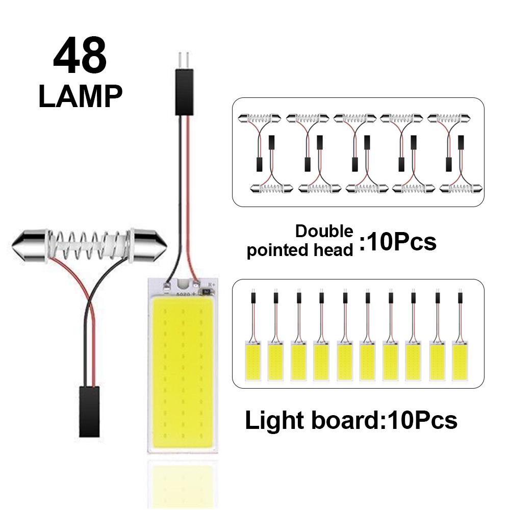 10PCS Car LED Lights Panel 18/24/36/48 SMD T10 BA9s 12V COB Lamp Bulb Car Dome Light Reading Lights Auto Interior Accessories