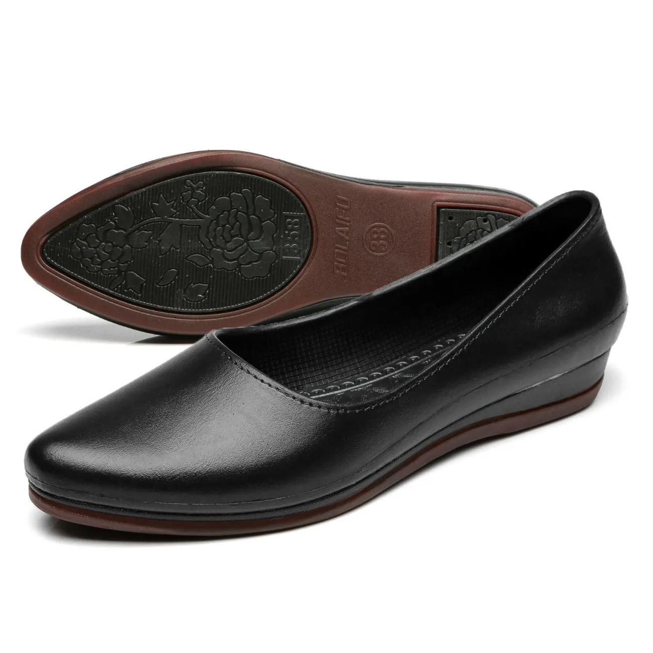 

WTEMPO Удобная мягкая подошва, черные острые неглубокие носки, рабочая обувь для женщин, износостойкие нескользящие женские одинарные туфли, модная обувь для мам 40 чёрный