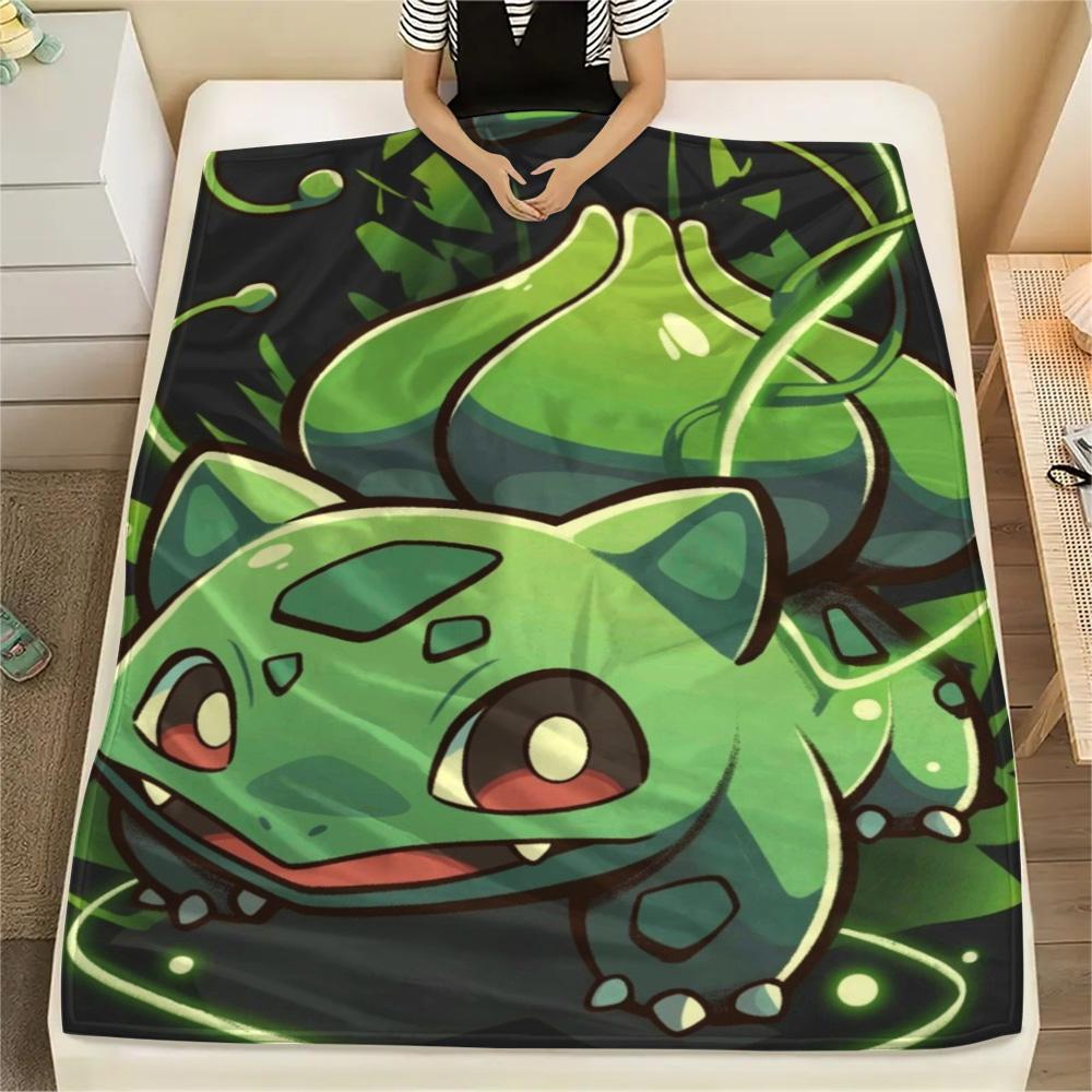 Bulbasaur Printed Pattern Flannel Blanket Warm Soft for Sofa Bed Travel Picnic.-TING