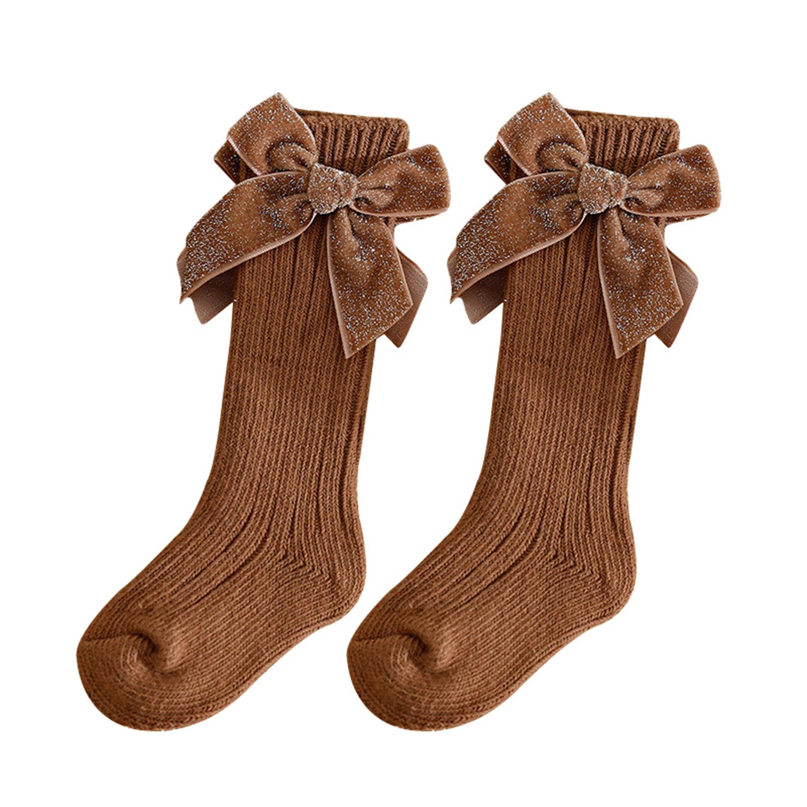 

Kids Knit Socks for Girls Big Bowknot Decor Toddler Sweet Anti-Skid Cute Baby Socks Over-The-Knee Socks M for 1-3Years