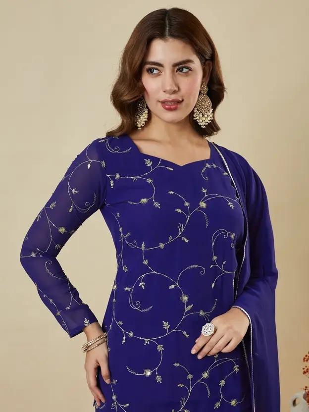 Damen Designer Partykleidung Georgette Kurta Palazzo Dupatta Set Indisches Bollywood Wear Kleid