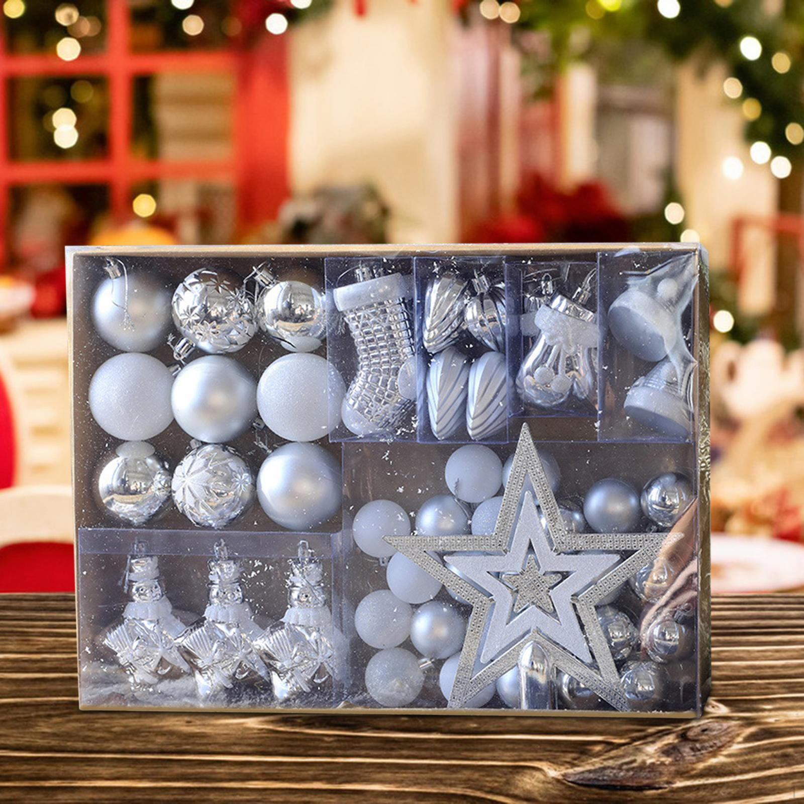 

47 предметов елочных украшений набор декоративных аксессуаров ассорти рождественские украшения для окон, Silvery