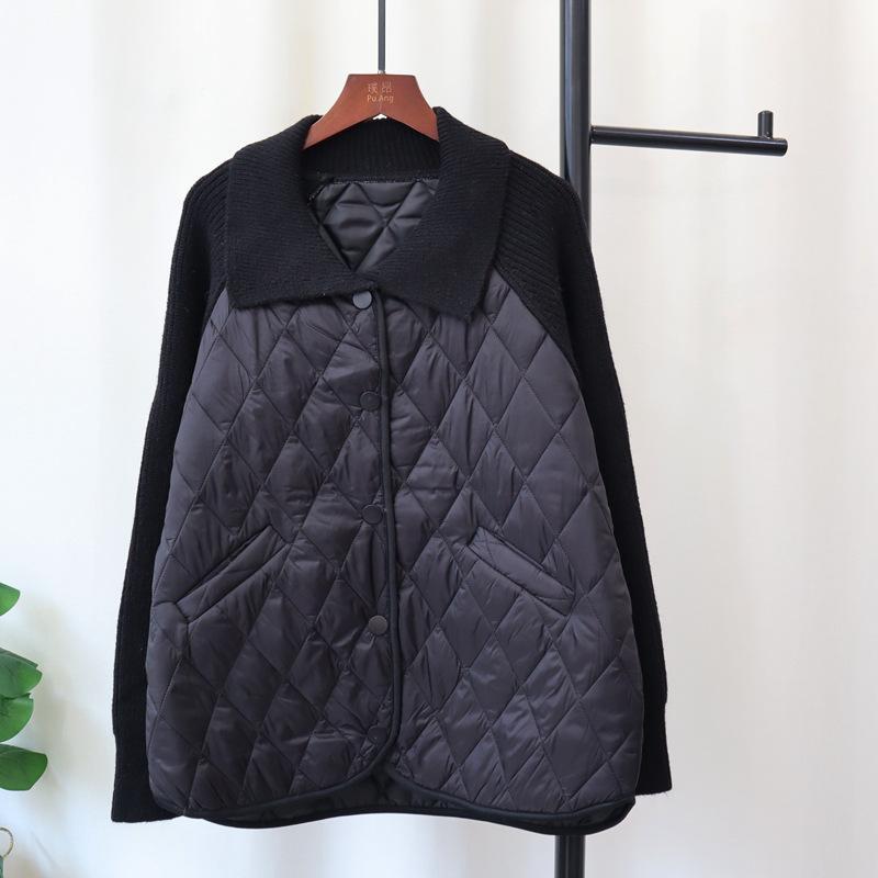 

Хлопковый свитер-жакет с лацканами, осенне-зимний новый повседневный свободный и универсальный дизайн, вязаный кардиган женский one size fits all чёрный