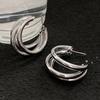 Simple Metal C Shape Dangle Earrings for Women Trendy Retro Three Layer Personality Geometry Drop Earrings Round Circle Zircon