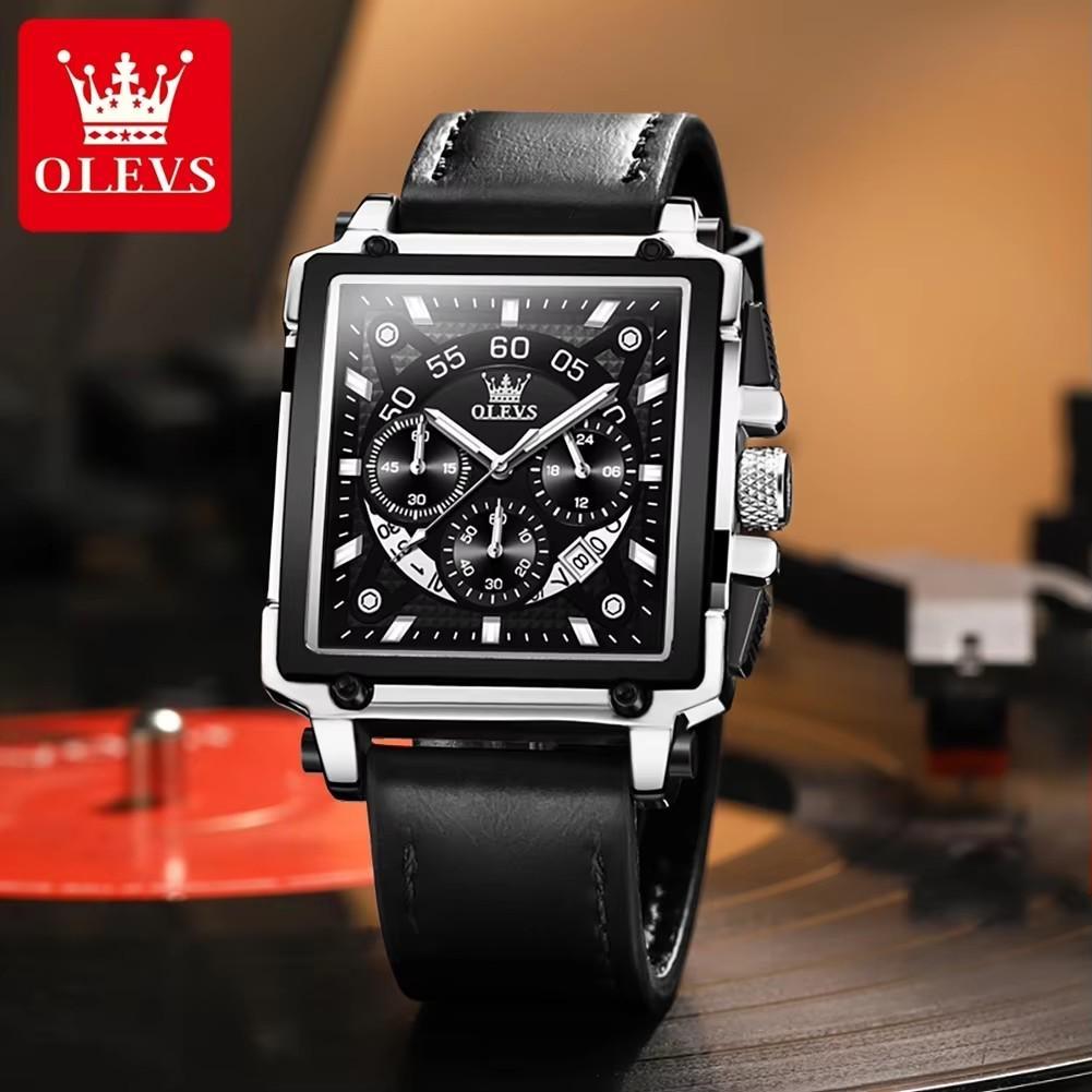 Top Brand Luxury Mens Watches Fashion Blue Square Quartz Watch for Men Sport Leather Strap Chronograph Wristwatches