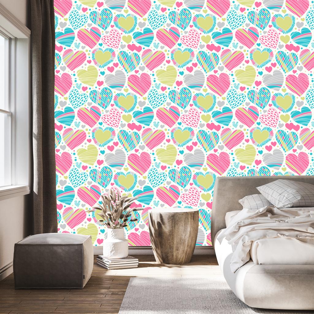 Beautiful colorful hearts wallpaper for living room and bedroom 50x1000