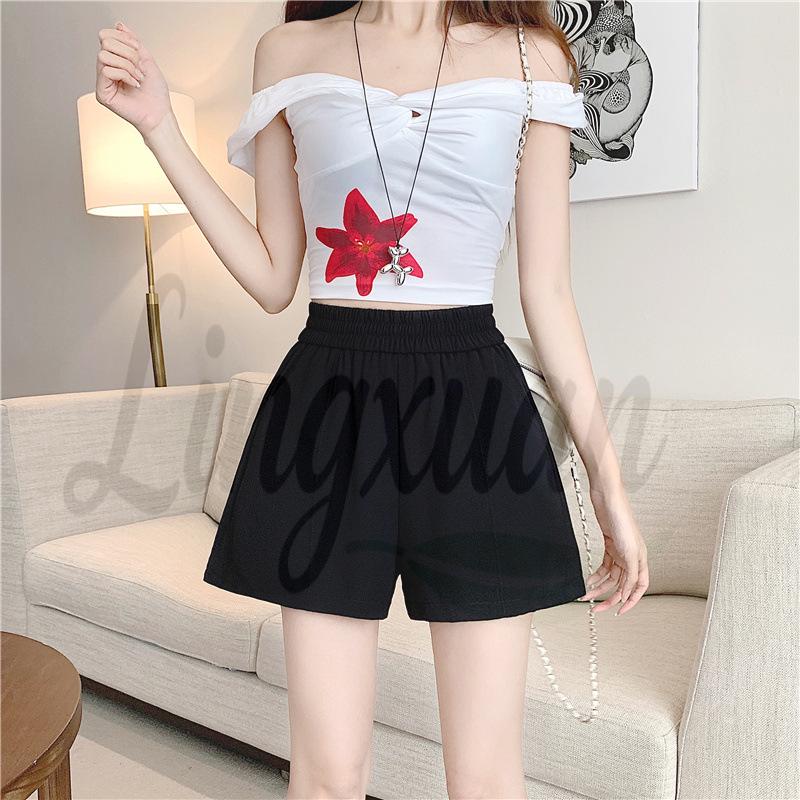 

Women s Casual A-Line Summer Suit Shorts - Niche Design, Loose, Slimming, Petite Wide-Leg Fit Large чёрный