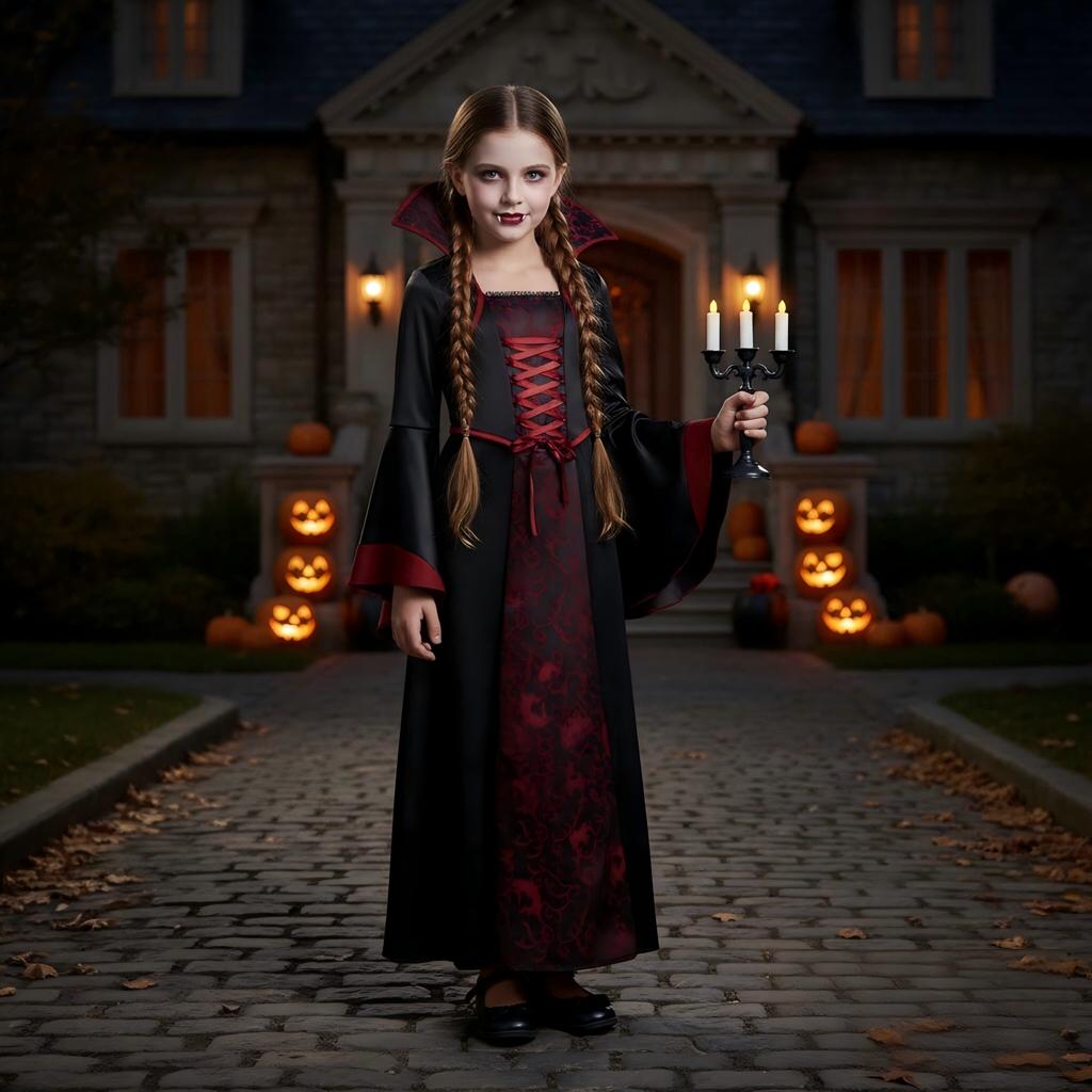 Dětské Cosplay Červené Upíří Halloweenské Šaty Pro Děti Duch Nevěsta Gotický Kostým Upíří Karnevalové Oblečení Černé Červené Oblečení