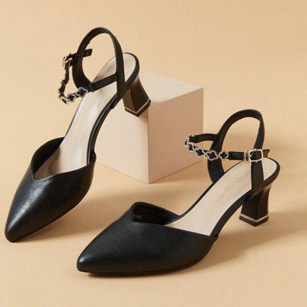 New super fairy bag head sandals summer fairy wind one-word buckle outside wearing white high heels 35 чёрный