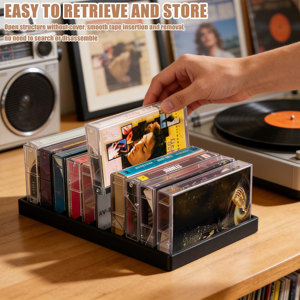 2 ks Regál na kazety 10 přihrádek Kompaktní držák na audio kazety Organizér Úložný box na hudební CD disky pro domácí stolní desku