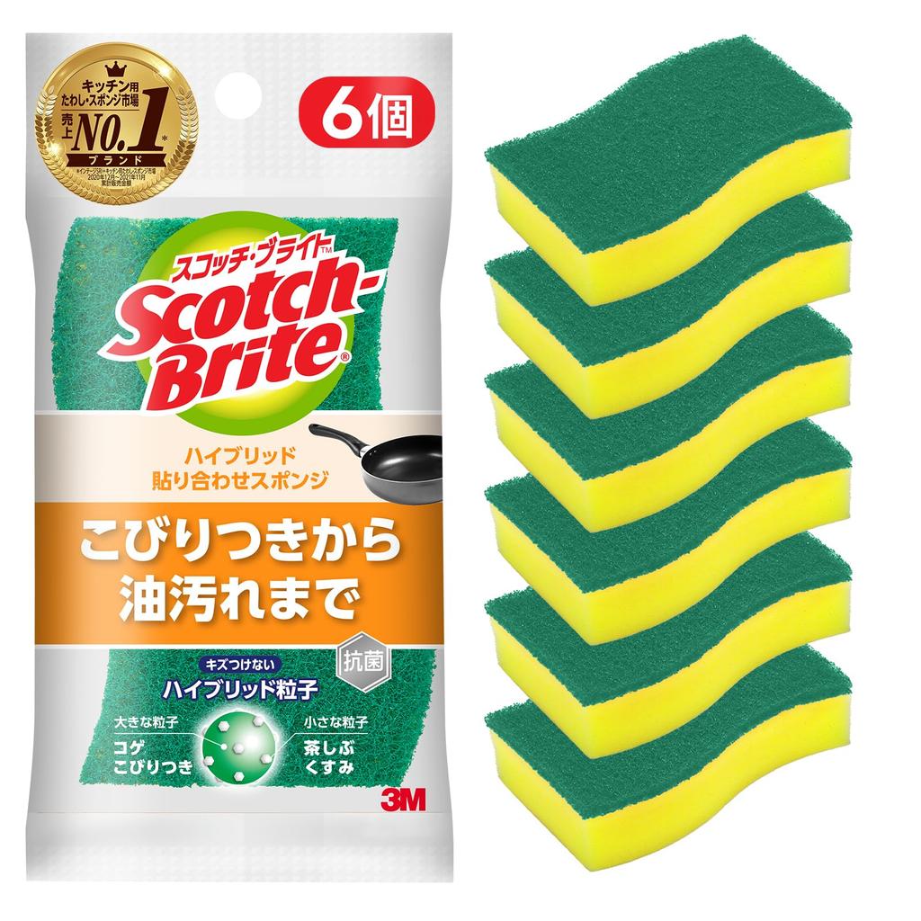 3M Kitchen Sponge, Non-Scratch, Antibacterial, Hybrid, Green, 6-Pack, Scotch-Brite HB-21KG-H-6P