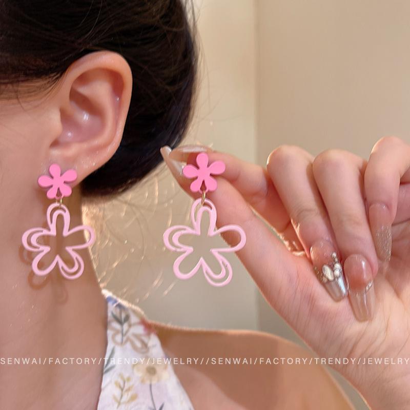 Vacation Style Dopamine Flower Earrings Women's Summer Sweet Temperament Versatile High-end Stud Earrings 925 Silver Needle Earrings