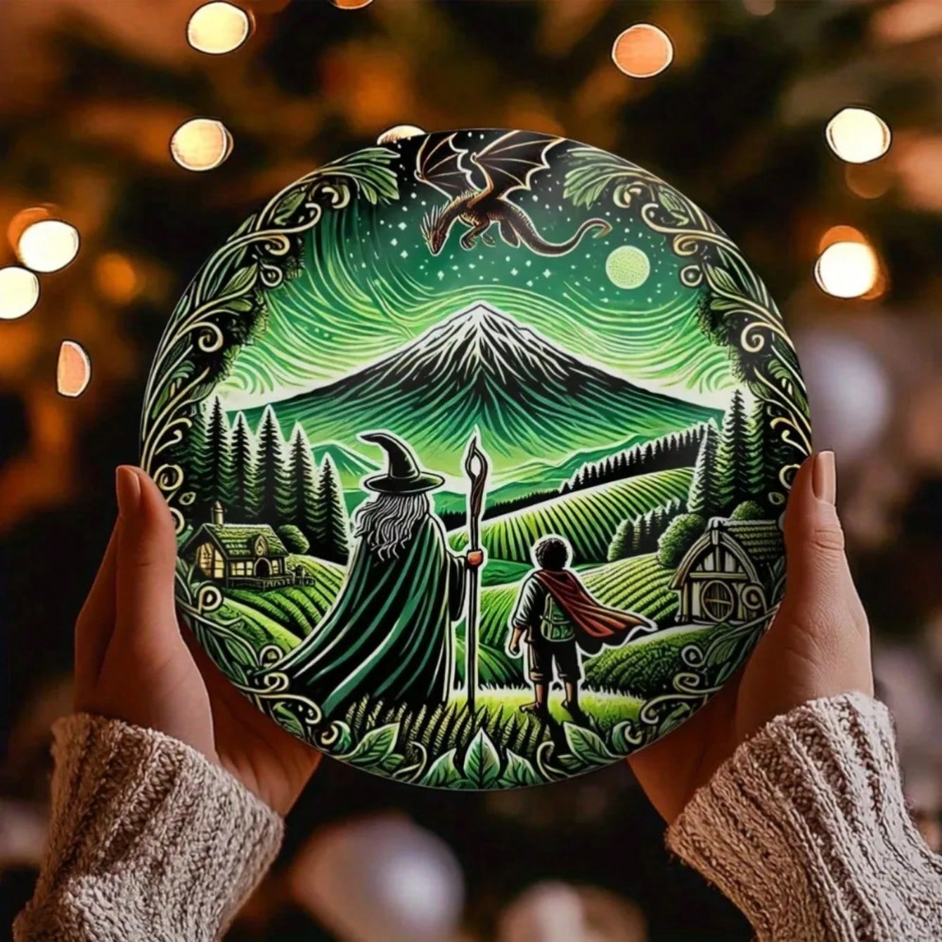 Винтажное металлическое настенное искусство Гэндальф Фродо Круглый настенный декор ночного неба