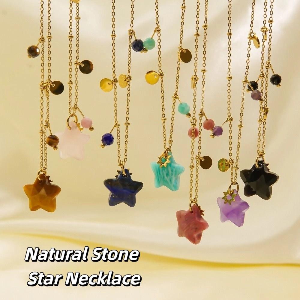 Natural Star Pendant Neck Chain Vintage Women Neck Choker Star Stone Necklace  Neck Decoration