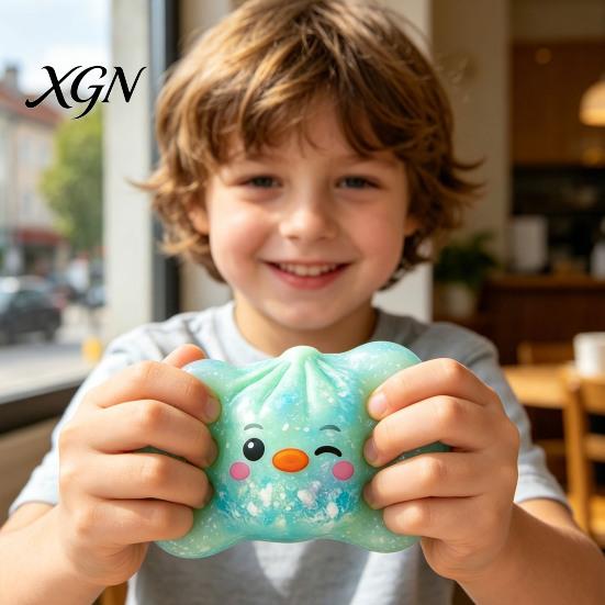 Portable Stress Reliever Cartoon Dumpling Squeeze Toy with Glitter, Relief Dough Kids Ball Fidget Toy, Soft Simulated Steamed Bun Sensory