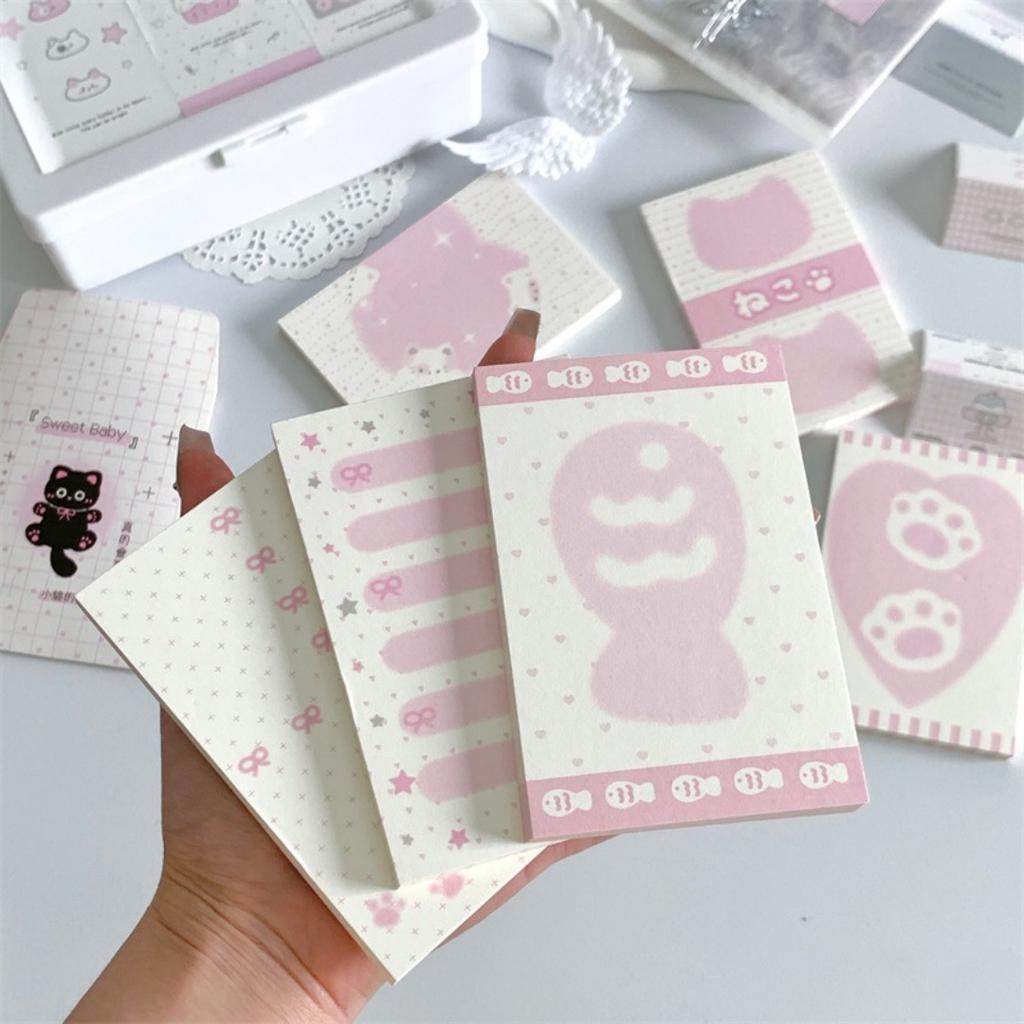 Kawaii Pink Cat Memo Pad 50 Sheets Cute Paw Print Sticky Notes A7 Size Notepad for Journaling Study Office School Stationery