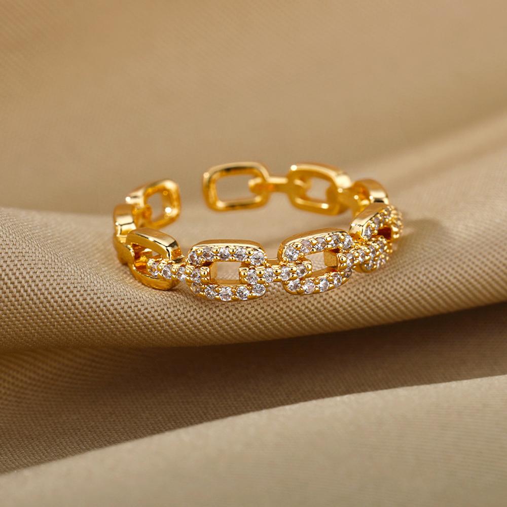 48 Style Women Stainless Steel Rings Gold Color Hollow Out Geometric Open Ring for Female Golden Charm Jewelry Accessories Gifts
