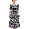 Floral Print Dress for Short Long Shirred Size M [UQQA] Women, Sleeve, Off-Shoulder, Length, Waist, Flared, Black,