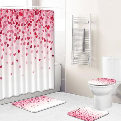 Valentinstag Liebe Badezimmer Duschvorhang Fußmatte Toilettendeckel Fußmatte Vierteiliges Muster