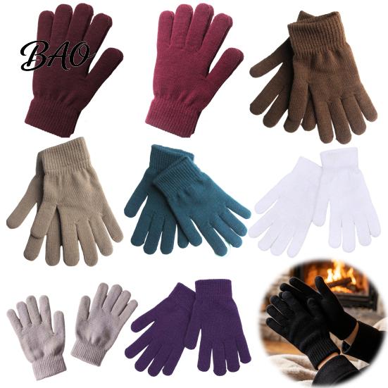Elastic Wrist Cuff Thermal Gear Winter Gloves for Men Women, Thickened Velvet Lined Mittens, Knit Five Finger Stretchy Acrylic with Lining Rib