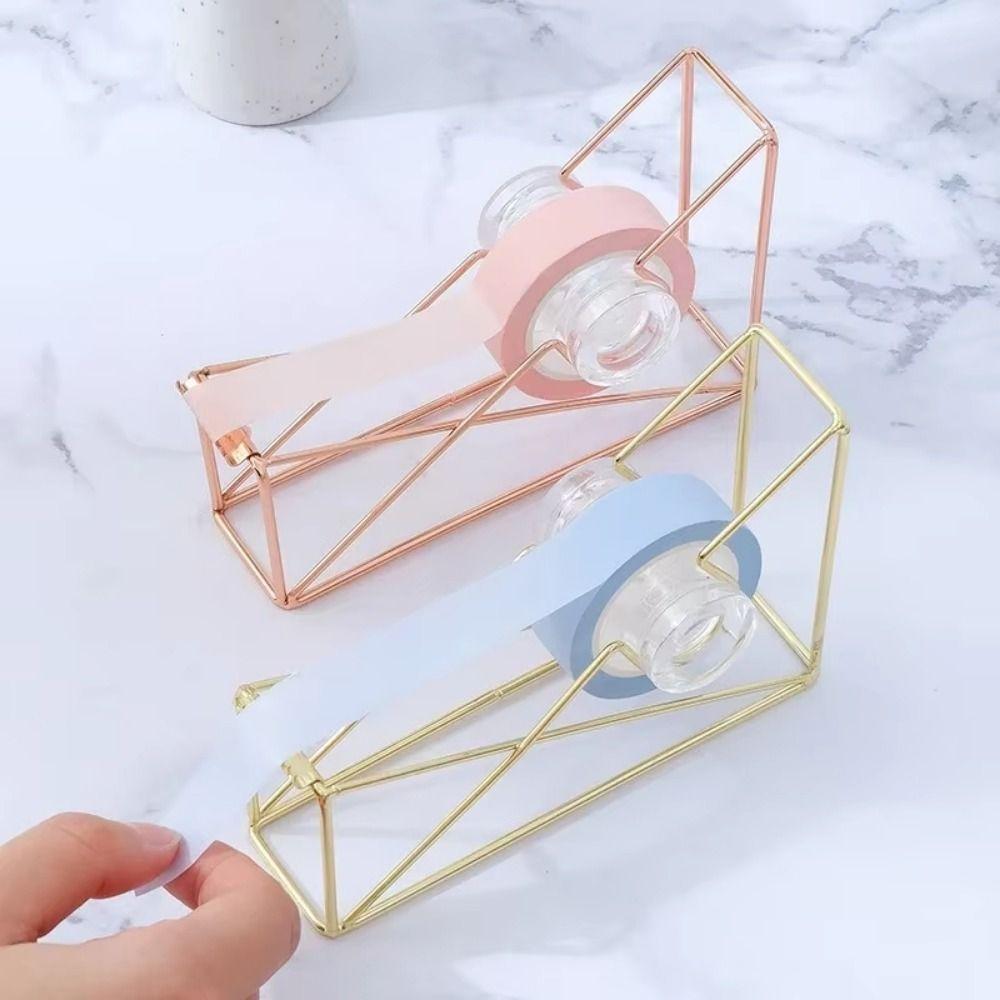 Simple Non-slip Iron Art Tape Dispenser Rust-proof Sturdy Manual Tape Cutter Transparent Wheel Safe Desktop Tape Holder Home