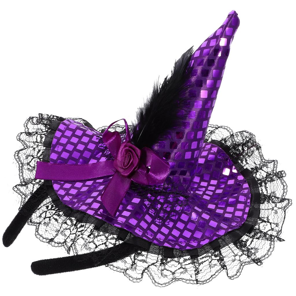 Feathered Witch Hat Headband Kids Halloween Party Costume Props Unique Style Festive Supplies Event Accessories Dress Up