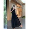 Stylish Lace Embroider Puff Sleeve Shirt Black Suit Women's Autumn Skirt Long Skirt Large Swing Skirt Two-piece Set