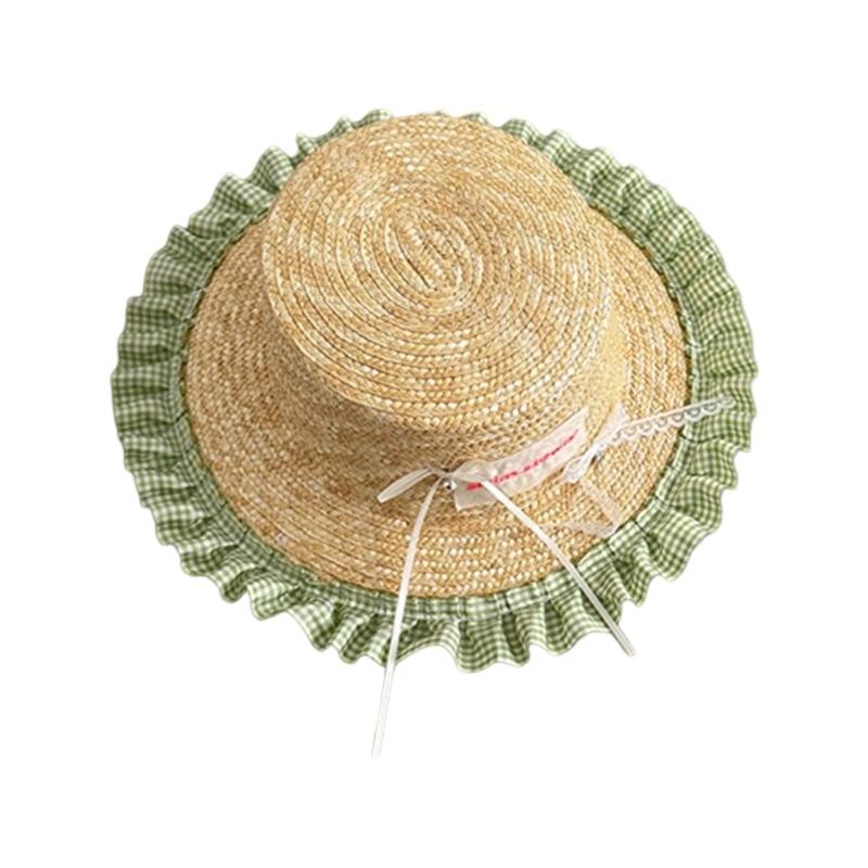 Kids Outdoor Fisherman Hat Trendy Checkered Wide Brimmed Sun Hat Adjustable Size Lovely Bowknot Accent for Summer