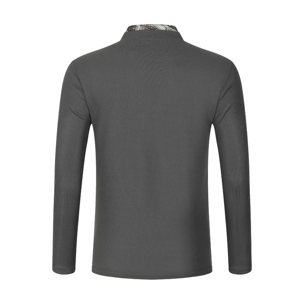 Men's Casual Stand Up Collar Spliced Long Sleeved Polo Shirt
