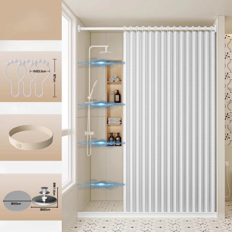 Unsichtbarer Badezimmer Klapp-Duschvorhang Ohne Bohren Plane Toiletten-Trennwand Bad Dusche Trocken- und Nass-Trennung Ohne Stange