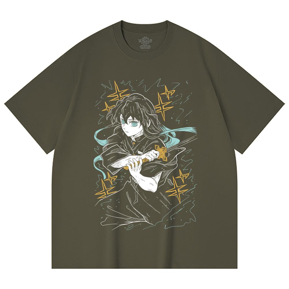 230 g/m² 100% Baumwolle Demon Slayer V46 Tokito Aufdruck Unisex Schweres Baumwoll-T-Shirt