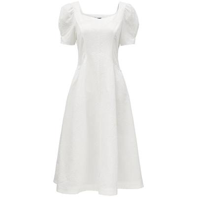 Women's 2025 Autumn Retro Square Neck Bubble Sleeve Mid-length Dress