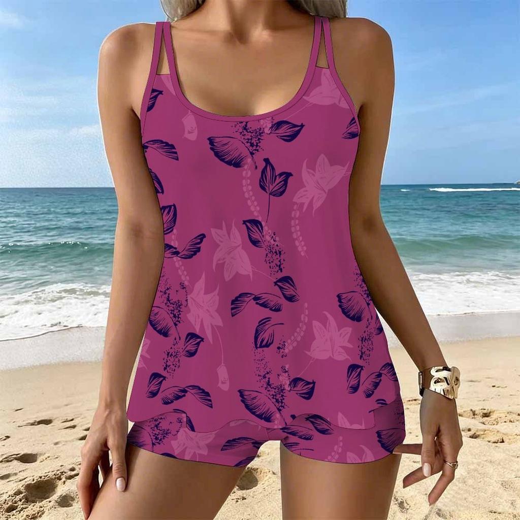 Women's Swimwear Tankini 2 Piece Swimsuit  Starry Sky Blossoms  Pattern Vacation Bathing Suits