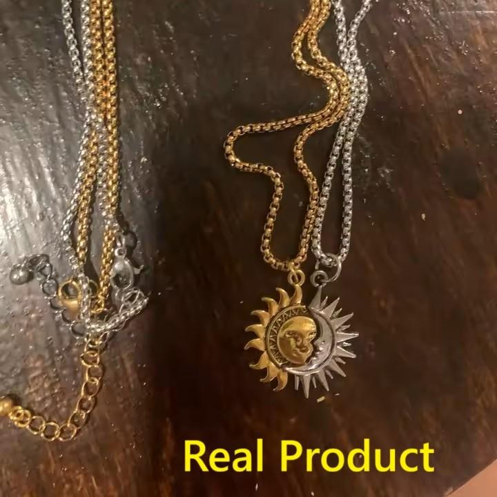 Necklace Pendant Sun Moon Stainless Steel Balance Opposite Amulet Talisman Power Strength Life Protect Health Jewelry Accessories