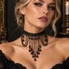 Black Lace Pendant Necklace Tassel Drop Beaded Necklace Fashion Choker Necklace  Women