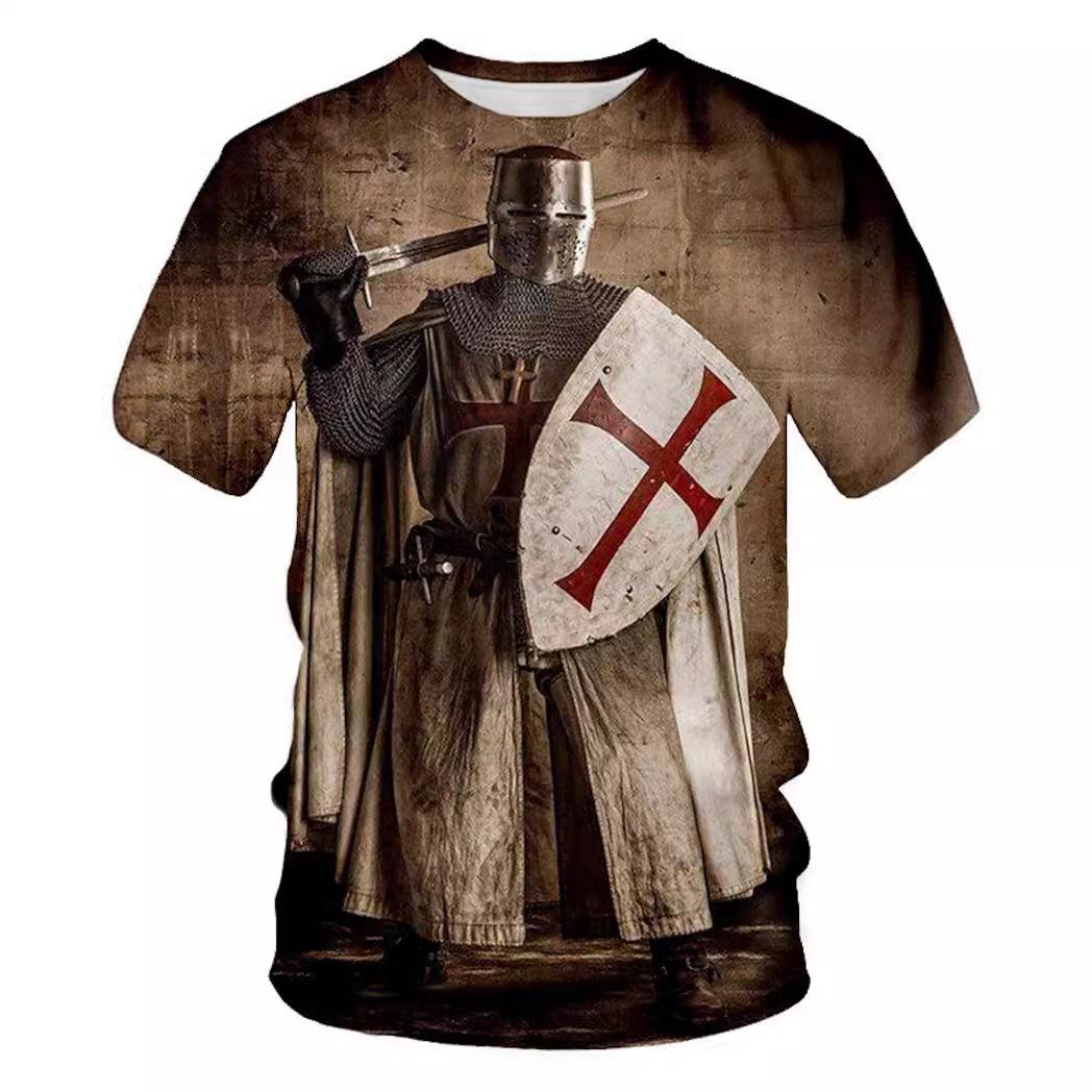 Sommer Rundhals 3D Die Templer Kreuzzüge Musterdruck Top Modische Lässige Kurzarm Herren T-Shirts XXL