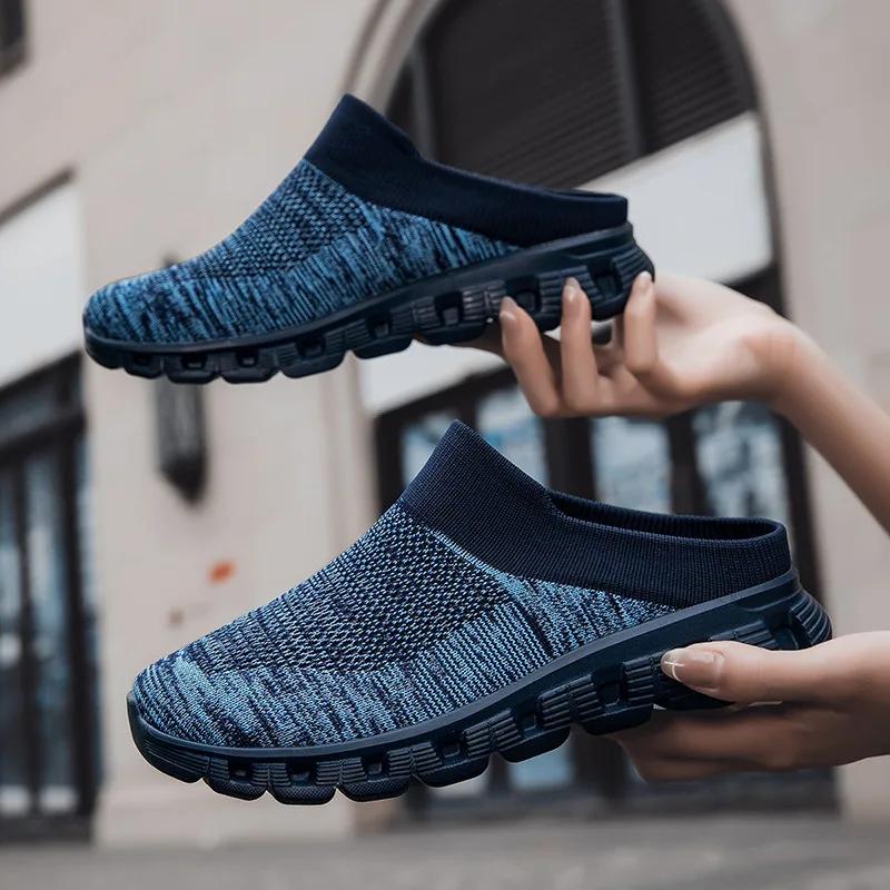 Slip On Women Slippers Mesh Breathable Shoes Outdoor Sock Slides Men Shoes Fashion Flats Knitted Upper Breathable Couple Shoes
