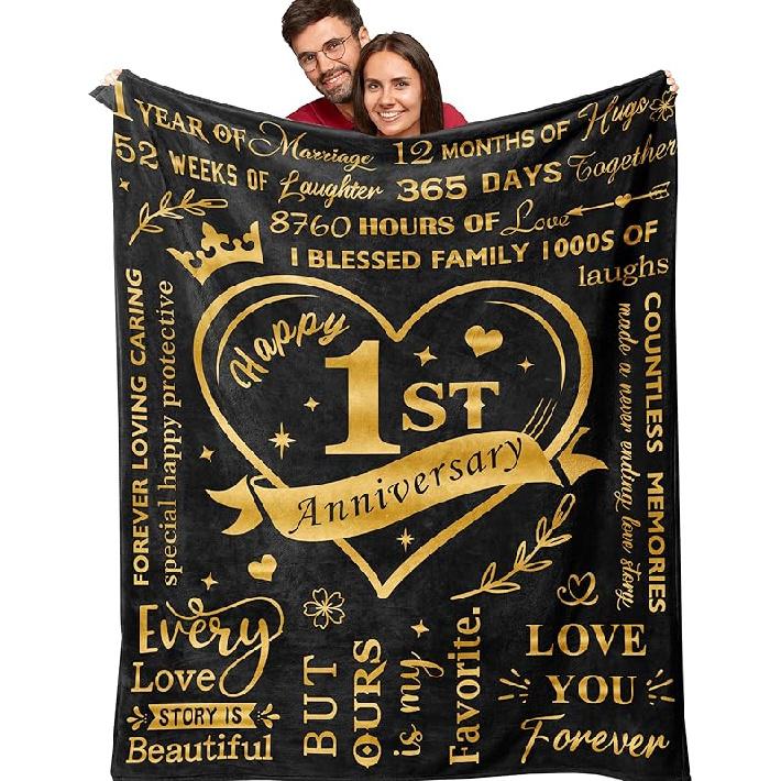 Amonee-YL 1 Year Wedding Anniversary Blanket 50 X60 , 1 Year Anniversary Romantic Gifts for Him/Her, 1st Anniversary Wedding Gifts for Husband/Wife, 60 X50